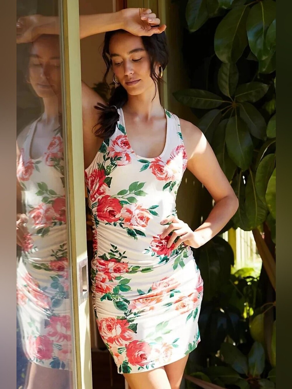Daily Practice Anthropologie Pink Eureka Floral Ruched Tank Dress Size Small